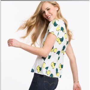 Marine Layer Women's Shirt size XS white lemon printed Crew Supima short Sleeve